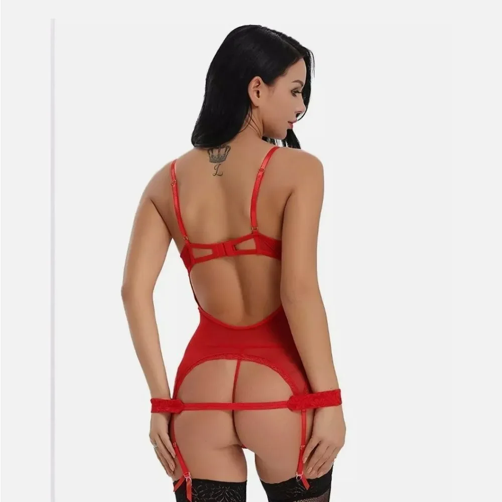 Women Sexy Lingerie Lace Nightwear Midnight Sleepwear Teddy Underwear Wristband